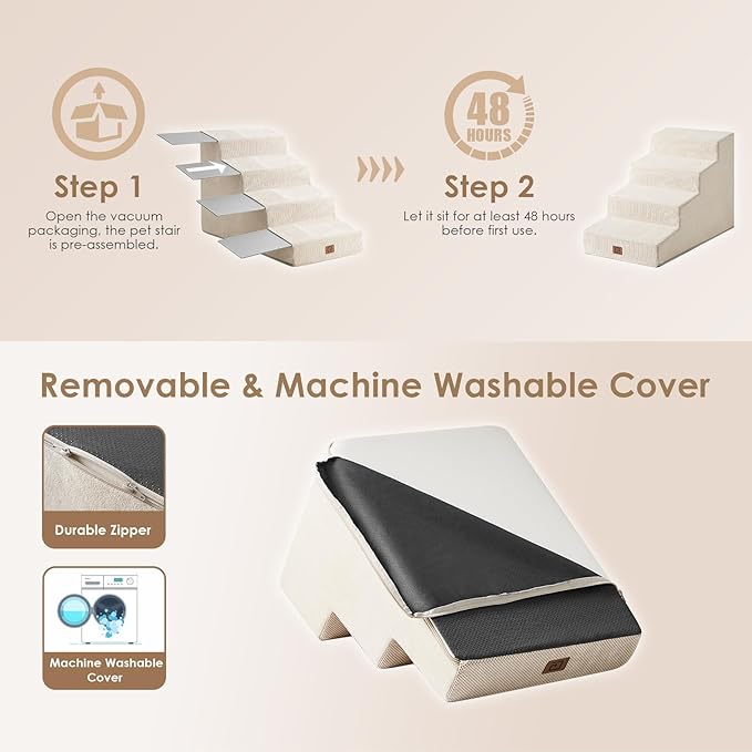 EHEYCIGA Dog Stairs for Beds 19.7" H, 4-Step Dog Steps for Small Dogs and Cats, Slope Pet Steps with Non-Slip Bottom, Beige