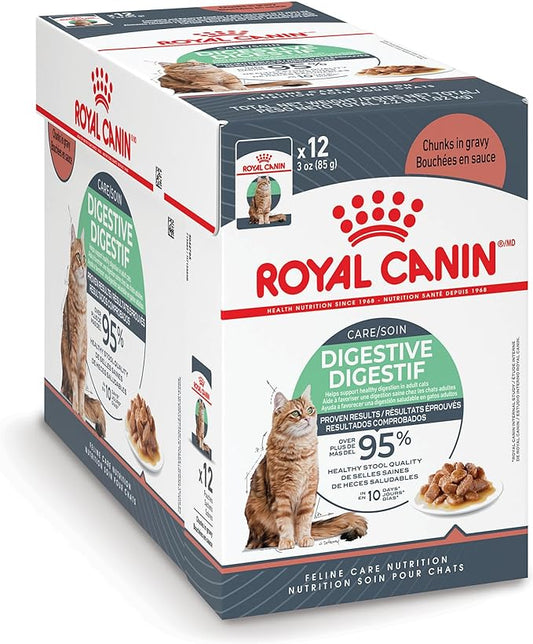 Royal Canin Digestive Care Chunks in Gravy Adult Wet Cat Food, Pouches 3 Oz(Pack of 12), Chicken flavor