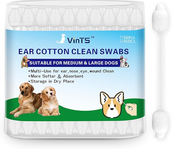 VinTS Cotton Dog Ear Cleaning Swabs, Pet’s Ear Infection Treatment Gourd-Shaped Swabs Prevent Accidental Injuries, Safer Cleaning for Dogs and Cats– Large Size.100% Cotton