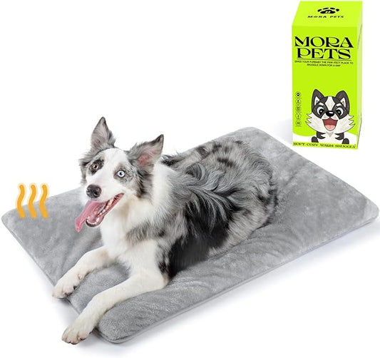 Mora Pets Dog Crate Pad Waterproof Dog Bed Mat Ultra Soft Pet Bed with Removable Washable Cover Anti-Slip Bottom Memory Foam Kennel Pad for Medium Small Dogs 36 x 23 inch Light Grey