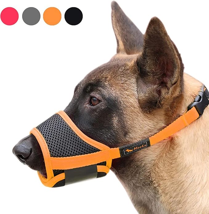 HEELE Dog Muzzle,Soft Nylon Muzzle Anti Biting Barking Chewing,Air Mesh Breathable Drinkable Adjustable Loop Pets Muzzle for Small Medium Large Dogs 4 Colors 4 Sizes (XXL, Orange)