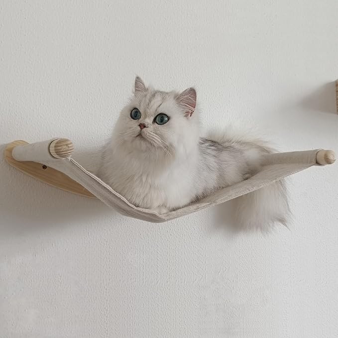 Cat Hammock, Wall Mounted Cat Climbing Shelf, 4 Step Cat Stairway Furniture with Sisal Scratching for Sleeping, Playing, Lounging and Perching