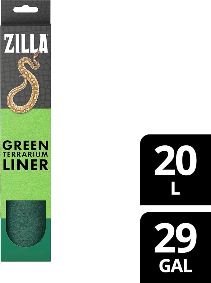 Zilla Reptile Terrarium Liner, Odor Reducing, Non-irritating, Ideal for Juvenile Reptiles and Tropical Habitats, Green, Fits Tank Size 20L/29 Gallon, 11.75” x 29.5”