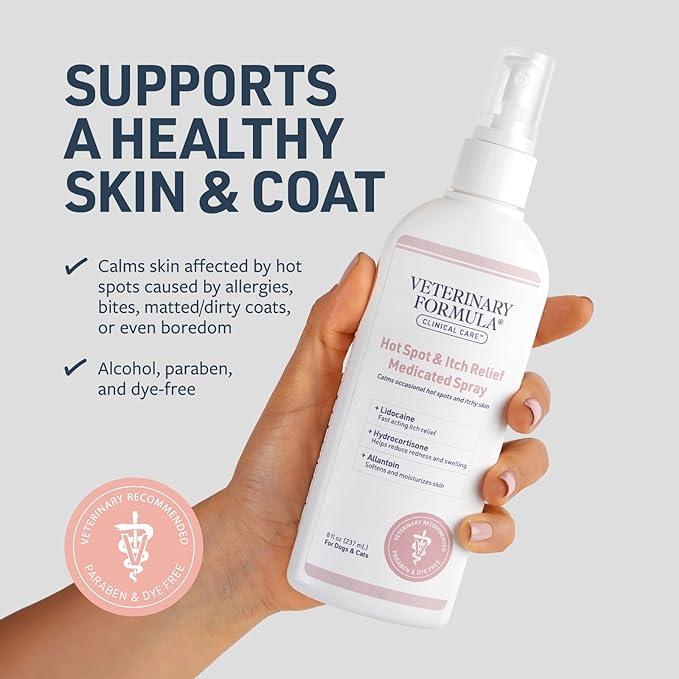 Vet's Best Healthy Coat Shed & Itch Relief Dog Supplements & Veterinary Formula Clinical Care Hot Spot & Itch Relief Medicated Spray, 8oz