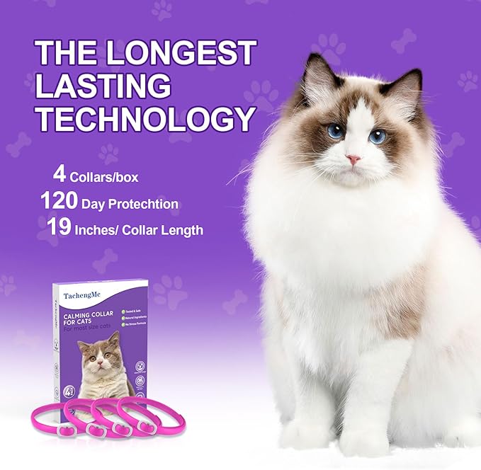 Calming Collar for Cats, 4 Pack Cat Calming Collar, Effective Relief Ancxiety Stress Cat Pheromone Collar, Water-Resistant & Adjustable Cat Calming Collar Fits Cats, Pink