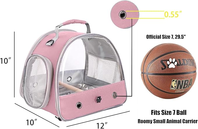 Bird Travel Carrier, Portable Small Bird Parrot Parakeet Carrier with Standing Perch and Stainless Steel Tray, Side Access Window Collapsible