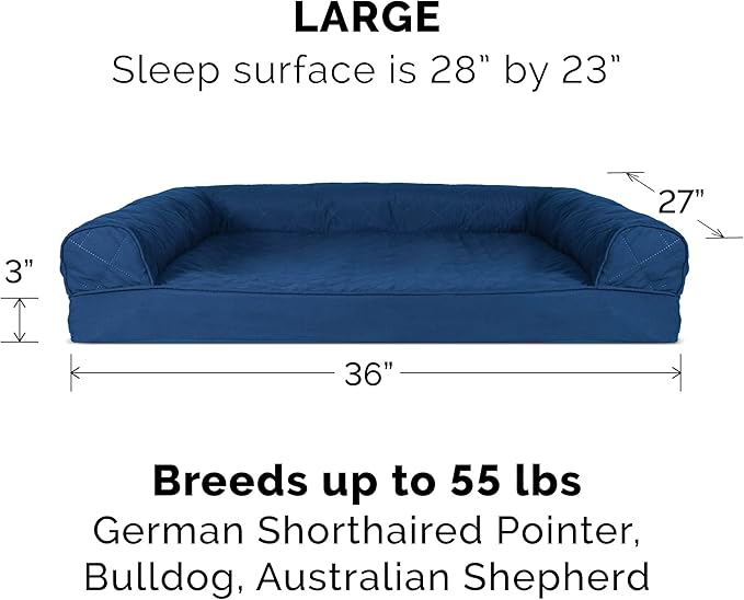 Furhaven Orthopedic Dog Bed for Large/Medium Dogs w/ Removable Bolsters & Washable Cover, For Dogs Up to 55 lbs - Quilted Sofa - Navy (Blue), Large