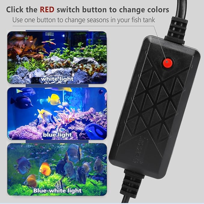 Aquarium Light Focus Light for Fish Tank Indoor LED Light Big Clip Lamp Adjustable Focus (White-Blue)