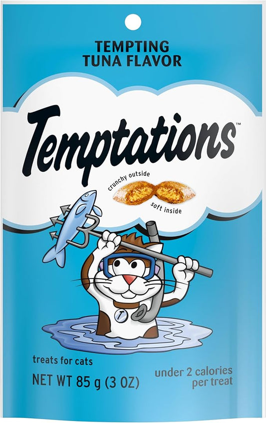 TEMPTATIONS Classic Crunchy and Soft Cat Treats Tempting Tuna Flavor, 3 oz. Pouch (Pack of 12)