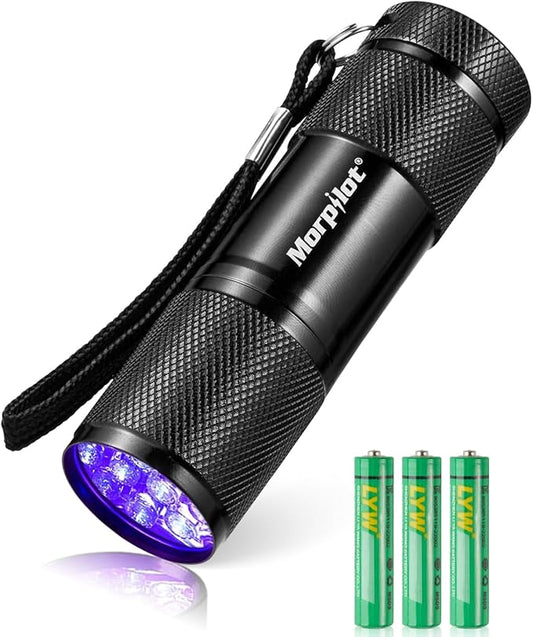 Morpilot Black Light Flashlight Mini UV Flashlight: 395nm Blacklight Flashlights, 9 Led Pet Urine Detector Light for Dog/Cat, Dry Stains, Resin Curing, Bed Bug