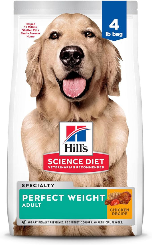 Hill's Science Diet Perfect Weight, Adult 1-6, Weight Management Support, Dry Dog Food, Chicken Recipe, 4 lb Bag