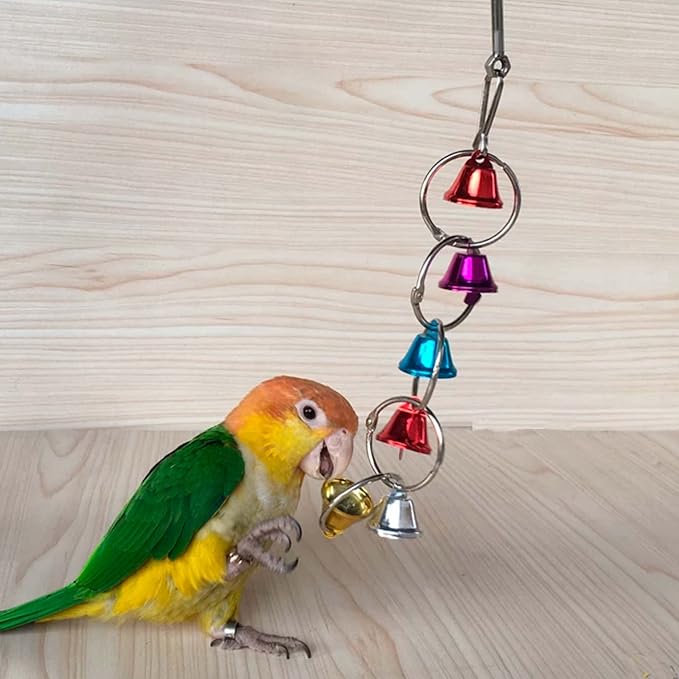 3 Pack Bird Bells Toy Chewing Hanging Ring Toy Cage Bite for Pet Budgie Parakeet Cockatiel Conure Macaw African Grey Eclectus Cockatoo Finches Lovebird Quaker Parrot Finch Canary