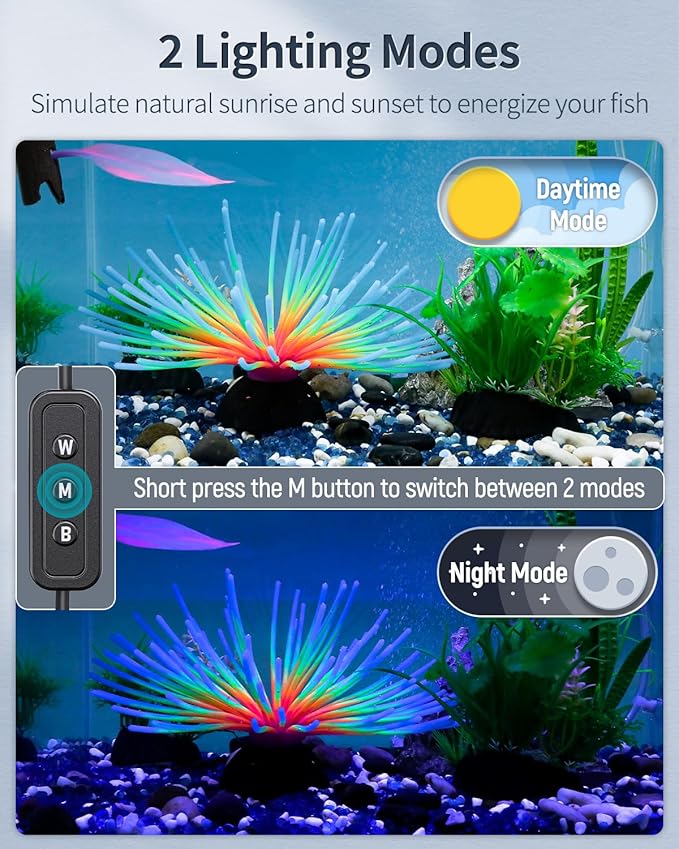 Pawfly 9W Aquarium LED Light for 12 to 18 Inch Fish Tanks Extendable Fish Tank Light with Full Spectrum Brilliant White Blue Red Lights with Daytime & Night Modes and Adjustable Brightness