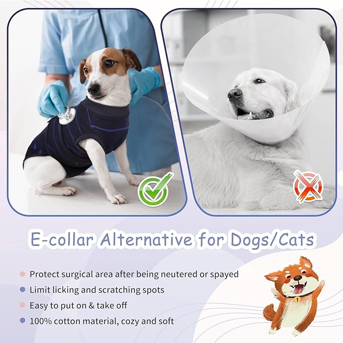 Kuoser Recovery Suit for Dogs After Surgery, Soft Dog Surgery Suit for Female Spay Male Neuter, Breathable Dog Onesie E-Collar & Cone Alternative Pet Bodysuit Anti Licking Wounds Surgical Shirt, XS