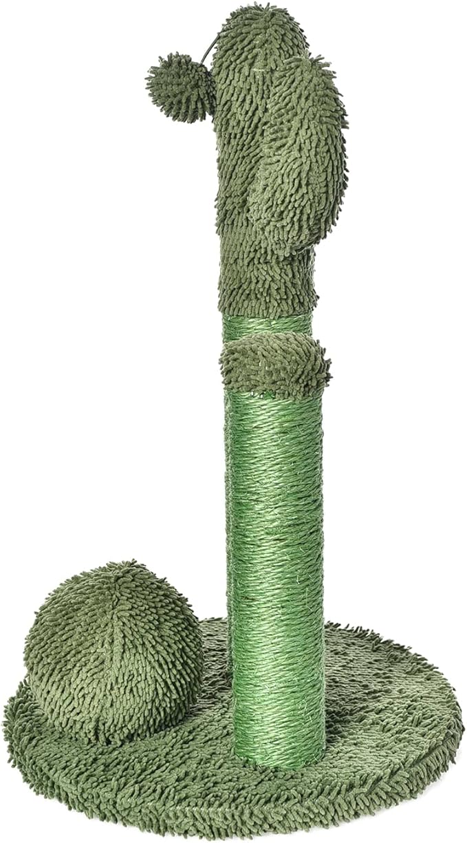 Amazon Basics Cactus Cat Scratching Triple Posts with Dangling Ball, Large, 27", Green