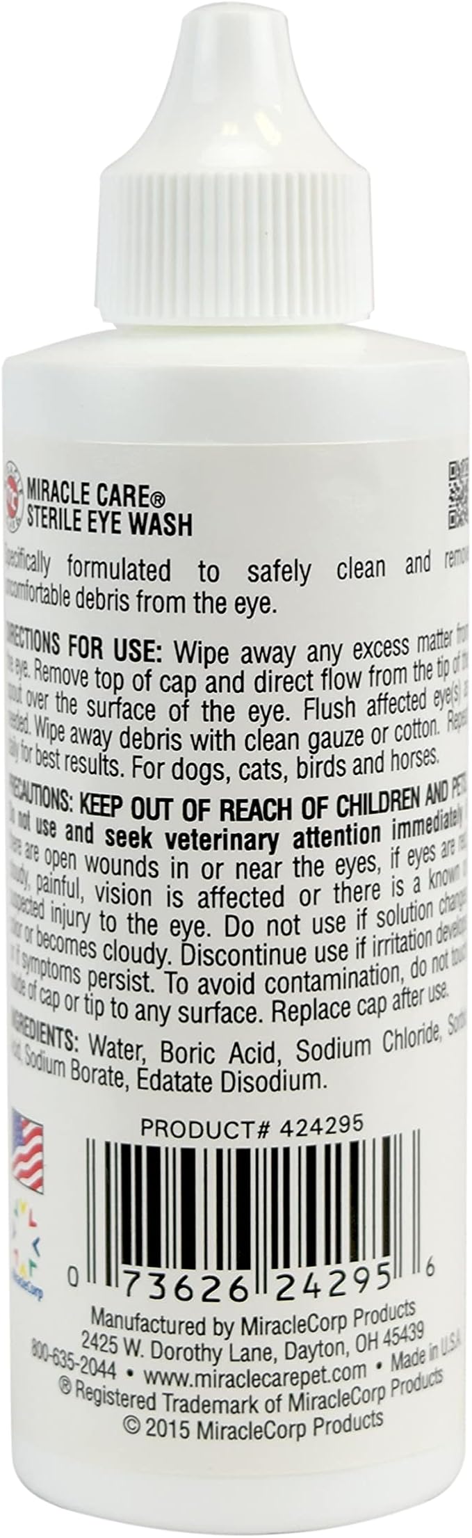 Sterile Eye Wash - 4 oz; Cat and Dog Eye Drops Formulated to Remove Eye Debris, Soothing Eye Wash Solution for Dogs and Cats