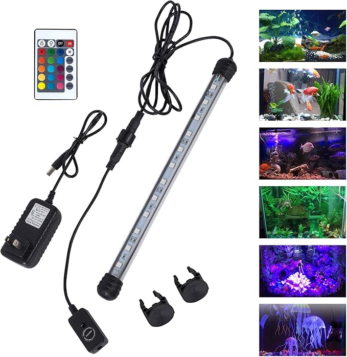 MQ 16 in Submersible LED Aquarium Light, 2.5W Color Changing Fish Tank Light with Remote Control, IP68 Crystal Glass 18 LEDs Lights Bar, for Fish Tank 20-25 inch