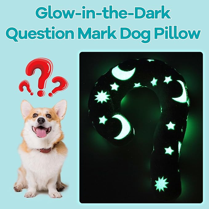 Glow-in-The-Dark Dog Pillow,Question Mark Dog Calming Pillow for Anxiety Relief,Machine Washable Dog & Cat Pillow Training Toy for Joint Relief, Better Sleep