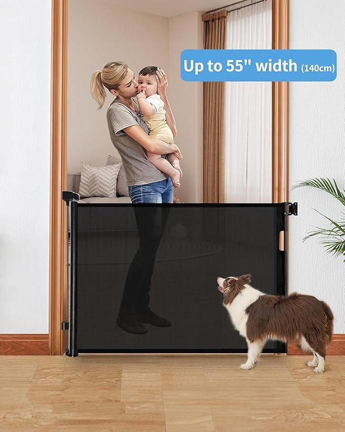 2 Pack Retractable Baby Gate,Mesh Baby Gate or Mesh Dog Gate,33" Tall,Extends up to 55" Wide,Child Safety Gate for Doorways, Stairs, Hallways, Indoor/Outdoor（Black,33"x55"