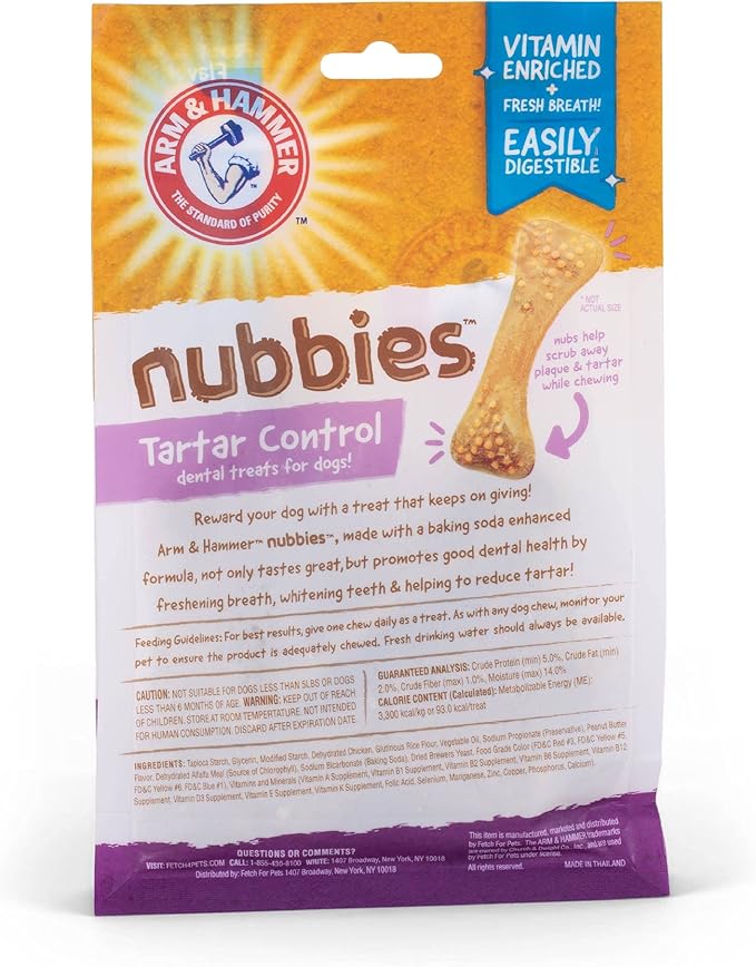 Arm & Hammer for Pets Nubbies Dental Treats for Dogs | Dental Chews Fight Bad Breath, Plaque & Tartar Without Brushing | Peanut Butter Flavor, 8 Count- 24 Pack, Size Large