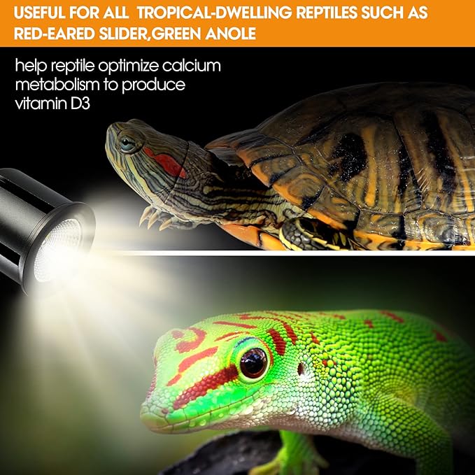 Premium 5.0 UVB Reptile Light,UVA UVB 3W Full Spectrum Tropical,UVB Bulb for Optimal Calcium Metabolism,Ideal for Tropical-Dwelling Reptiles Turtle Green Anole