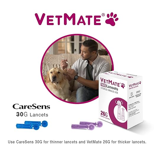 Dogs/Cats Diabetes Monitoring Starter KIT (Auto-Coding) - 1 Pet Blood Glucose Meter, 10 Test Strips, 1 Lancing Device, 10 Lancets, 1 Control Solution – Calibrated for Dogs and Cats