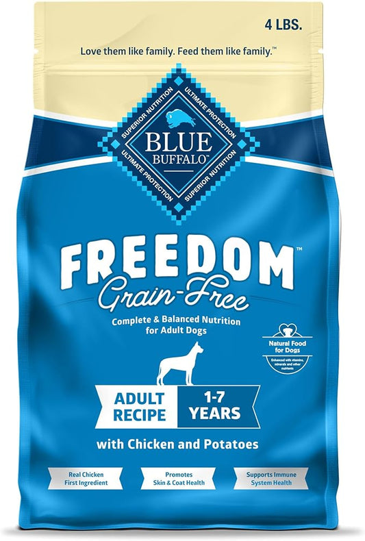 Blue Buffalo Freedom Grain-Free Dry Dog Food, Complete & Balanced Nutrition for Adult Dogs, Made in the USA With Natural Ingredients, Chicken & Potatoes, 4-lb. Bag