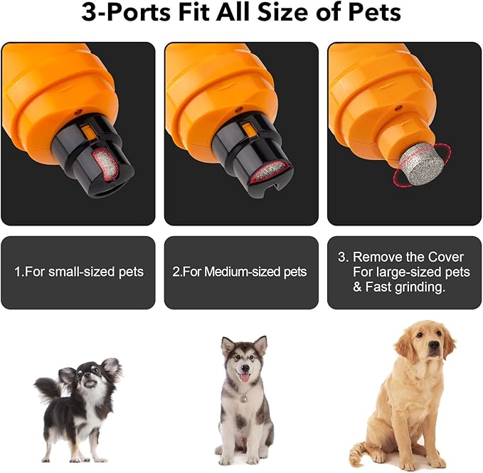 Casfuy Dog Nail Grinder with 2 LED Light - New Version 2-Speed Powerful Electric Pet Nail Trimmer Professional Quiet Painless Paws Grooming & Smoothing for Small Medium Large Dogs and Cats (Orange)