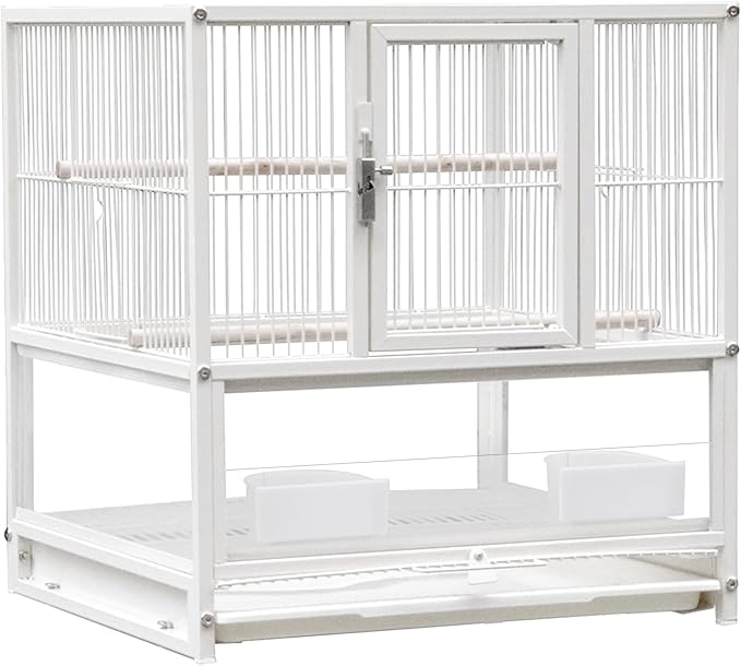 Parakeets Flight Bird Cage-30 inch 2 in1 Large Bird Cage with Rolling Stand Playtop Parrot Chinchilla Finch Cage Macaw Cockatoo Pet House Wrought Iron Birdcage, White