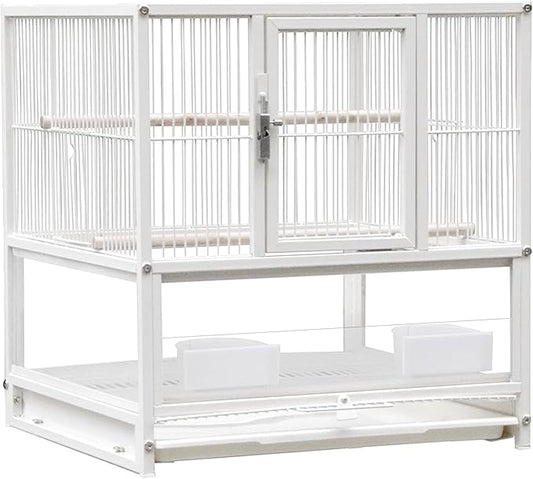 Parakeets Flight Bird Cage-30 inch 2 in1 Large Bird Cage with Rolling Stand Playtop Parrot Chinchilla Finch Cage Macaw Cockatoo Pet House Wrought Iron Birdcage, White