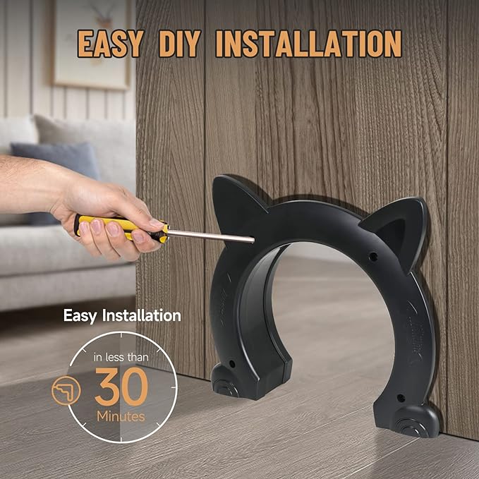 Cat Door Interior Door - No-Flap Cat Door for Interior Door, Cat Door Interior Door for Cats Up to 21 lbs, Easy DIY Setup, Secured Installation in Minutes, No Training Needed