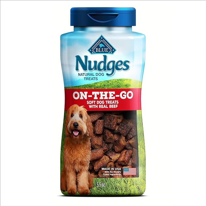 Blue Buffalo Nudges Bite-size Chewy Dog Treats with Real USA Beef, Made with Natural Ingredients, Great for On-the-Go, 5.5-oz. Container