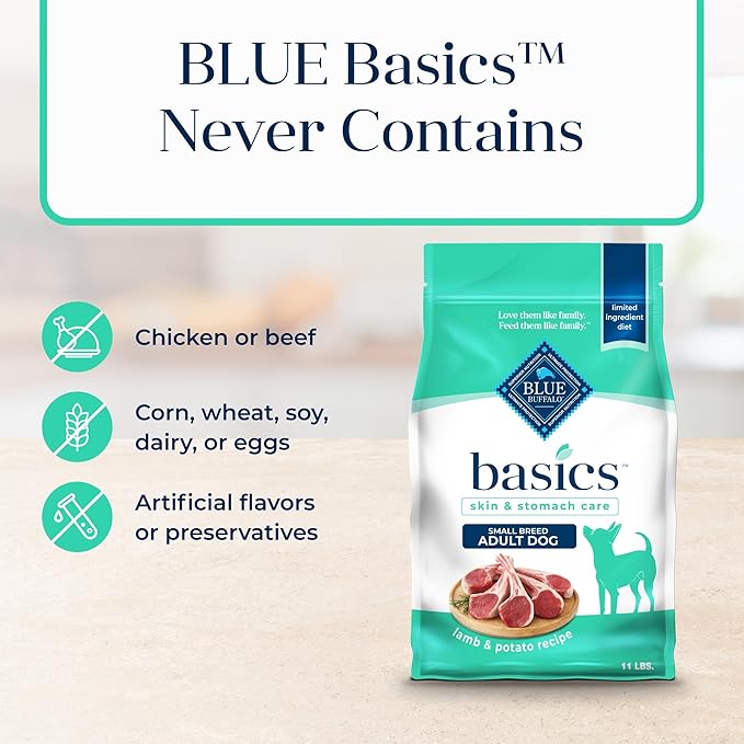 Blue Buffalo Basics Grain-Free Dry Dog Food for Small Breed Adult Dogs, Limited Ingredient Diet, Lamb Recipe, 11-lb. Bag