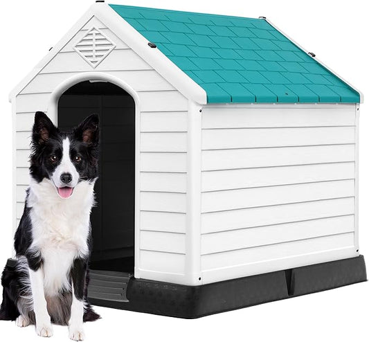 DWVO Spacious and Durable Dog House for Small to Medium Dogs, Indoor & Outdoor Use, Weather Resistant, Easy to Assemble (34.5''L*30.9''W*32''H, Blue)