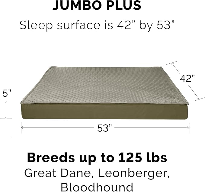 Furhaven Water-Resistant Orthopedic Dog Bed for Large Dogs w/ Removable Quilt Top & Washable Cover, For Dogs Up to 125 lbs - Indoor/Outdoor Quilt Top Convertible Mattress - Dark Sage, Jumbo Plus/XXL
