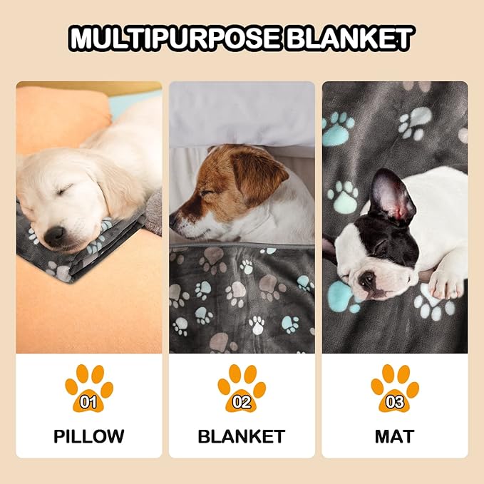 Upgraded Dog Blankets for Large Dogs,3Pack Dog Cat Blankets Washable, Soft Pet Mat Throw Cover for Kennel Crate Bed, Cute Paw Pattern, Dog Blanket, Pet Blanket (Grey 31"x41")