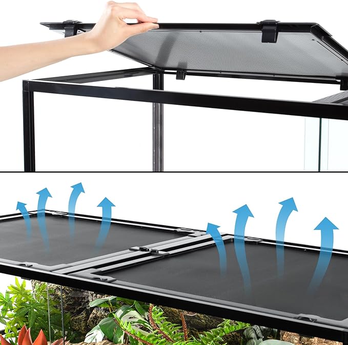 REPTIZOO 120 Gallon Large Reptile Terrarium Tank, 48" x 24" x 24" Front Opening Terrarium Glass Reptile Tank with Screen Ventilation, Supporting Used as 2 Separate Habitats Easy Assembly