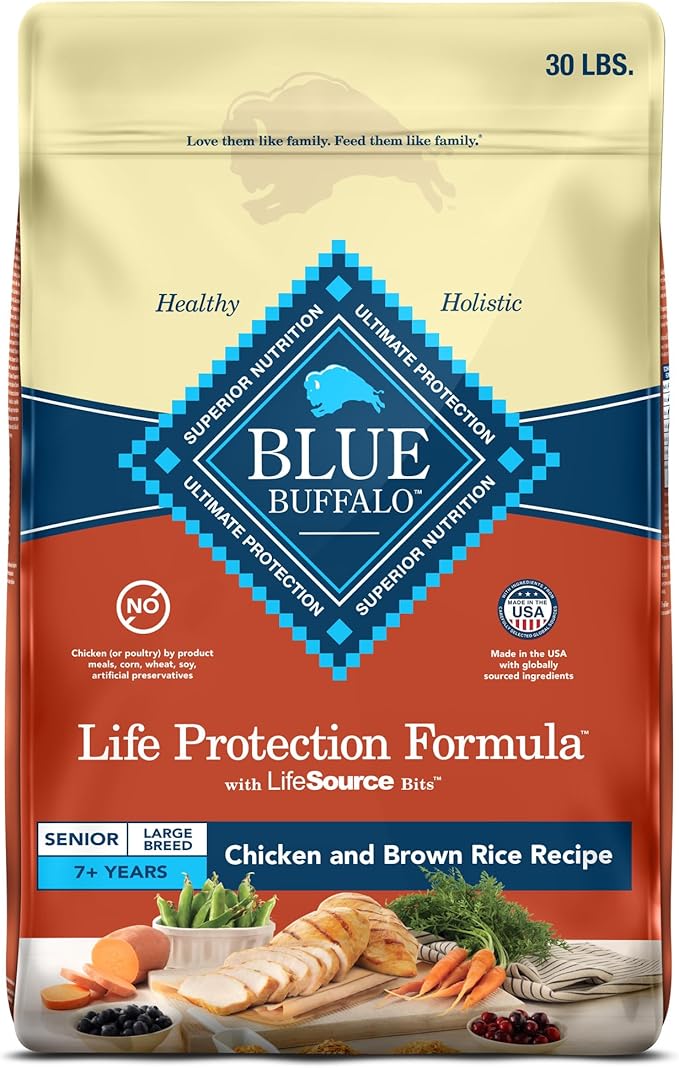 Blue Buffalo Life Protection Formula Large Breed Senior Dry Dog Food, Promotes Joint Health and Immunity, Made with Natural Ingredients, Chicken & Brown Rice Recipe, 30-lb. Bag