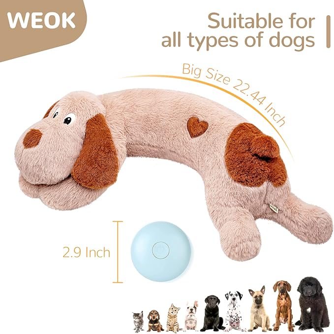 Puppy Heartbeat Toy, Dog Heartbeat Toy for Separation Anxiety Relief, Puppy Toy with Heartbeat Stuffed Animal Anxiety Calming Behavioral Aid Plush Toy for Dogs Cats Pets (Brown +)