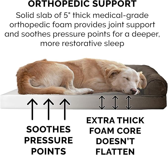 Furhaven Orthopedic Dog Bed for Large Dogs w/ Removable Bolsters & Washable Cover, For Dogs Up to 125 lbs - Plush & Suede Sofa - Espresso, Jumbo Plus/XXL