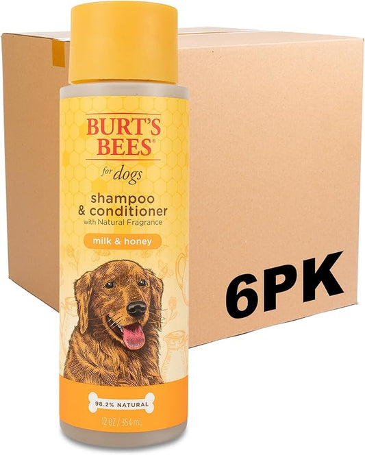 Burt's Bees for Pets Milk and Honey Shampoo and Conditioner for Dogs, Naturally Derived Ingredients, Cruelty Free, Formulated without Sulfates and Parabens, pH Balanced for Dogs, 12 Fl Oz - 6 Pack