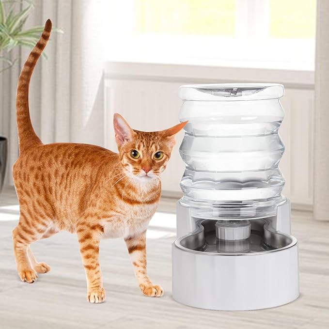 RIZZARI Automatic 4L Pet Waterer, Gravity Dog Water Bowl Dispenser, Stainless Steel Cat Water Dispenser, Large Capacity Water Feeder for Small and Medium-Sized Cats and Dogs (4L)