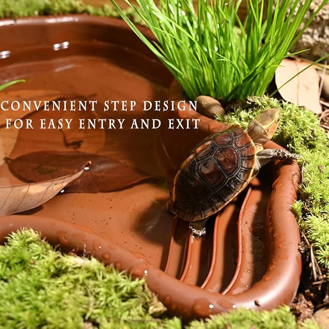 Reptile Water Pool for Turtle Bathing - Reptile Habitat Accessories and Enclosure for Salamander, Bearded Dragon, Lizard, Frog, Snake, Gecko - Reptile Food Feeding Water Bowl & Tweezers & Bath Tub Set
