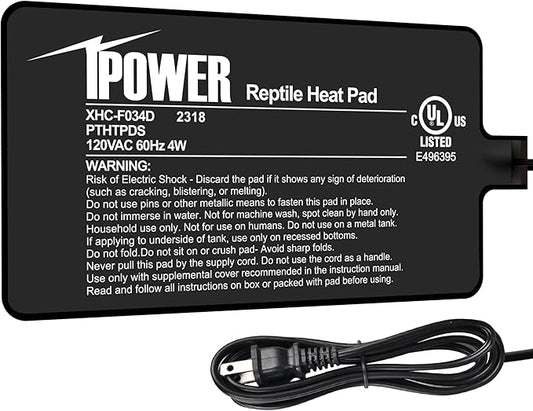 iPower Reptile Heat Pad 4X7 Inch 4W Under Tank Terrarium Warmer Heating Mat for Turtle, Lizard, Frog, Snake, Reptile, and Other Small Animals