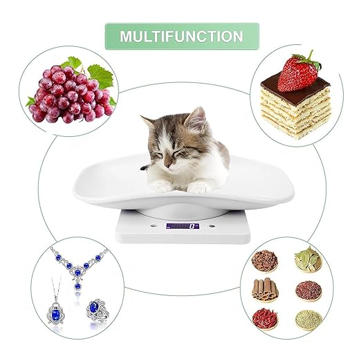 Digital Pet Scale,Small Animal Scale with LCD Display,Multifunction Kitchen Food Scale,Grams Weight Max 22 lbs for Hamster Tortoise Lizard Little Bird, White, (B434F704M1466JLEETB)