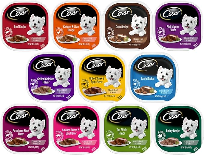 Cesar Classic Loaf in Sauce Wet Dog Food - 11 Flavor Variety Bundle, 3.5 Ounces Each - Pack of 11