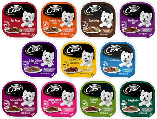 Cesar Classic Loaf in Sauce Wet Dog Food - 11 Flavor Variety Bundle, 3.5 Ounces Each - Pack of 11