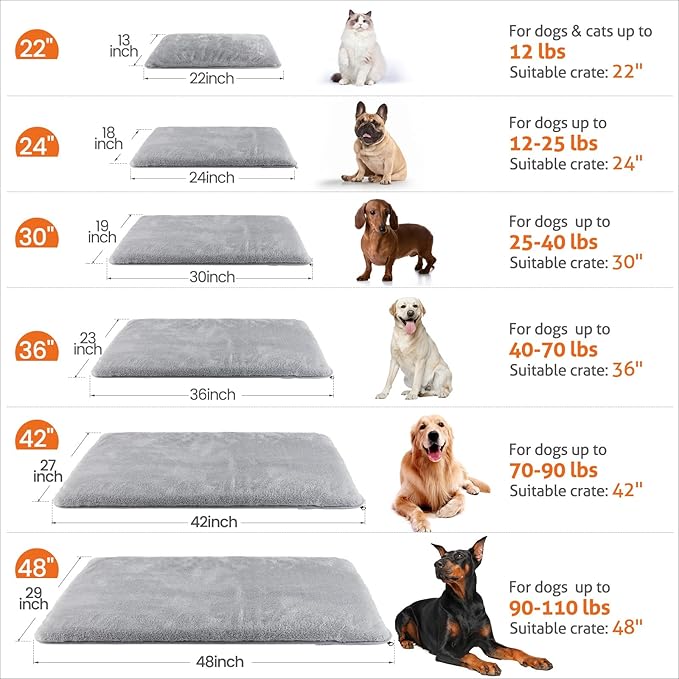 Mora Pets Dog Crate Pad Waterproof Dog Bed Mat Ultra Soft Pet Bed with Removable Washable Cover Anti-Slip Bottom Memory Foam Kennel Pad for Medium Large Dogs 42 x 27 inch Light Grey