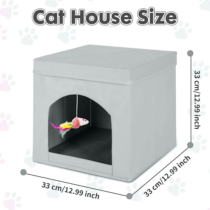 ShellKingdom Collapsible Cat House, Foldable Kitty Cat Cube and Cat Cave with Bed, Colorful Cat Stool Condo for Indoor Cats Gifts, 13 x 13 x 13 inches