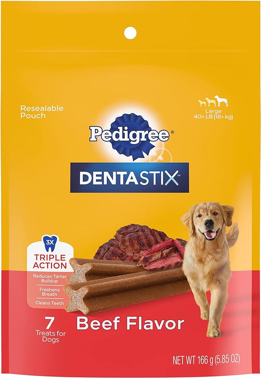 PEDIGREE DENTASTIX Large Dog Dental Treats Beef Flavor Dental Bones, 7 Count (Pack of 7)